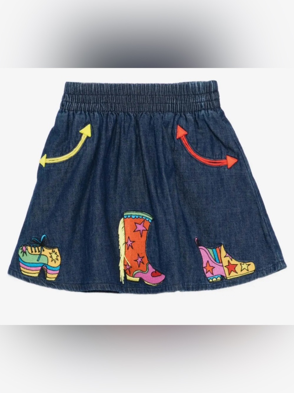Stella McCartney Kids Dark Denim Skirt with Boots and Fringe - size 8